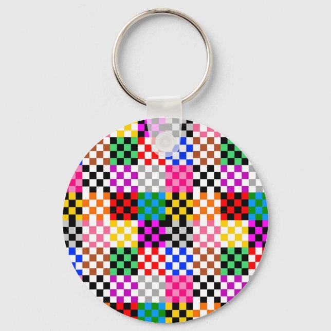 Colorful Patchwork Checkered Pattern Design  Keychain (Front)