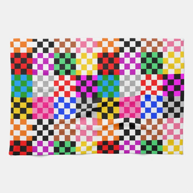 Colorful Patchwork Checkered Pattern Design  Kitchen Towel (Horizontal)