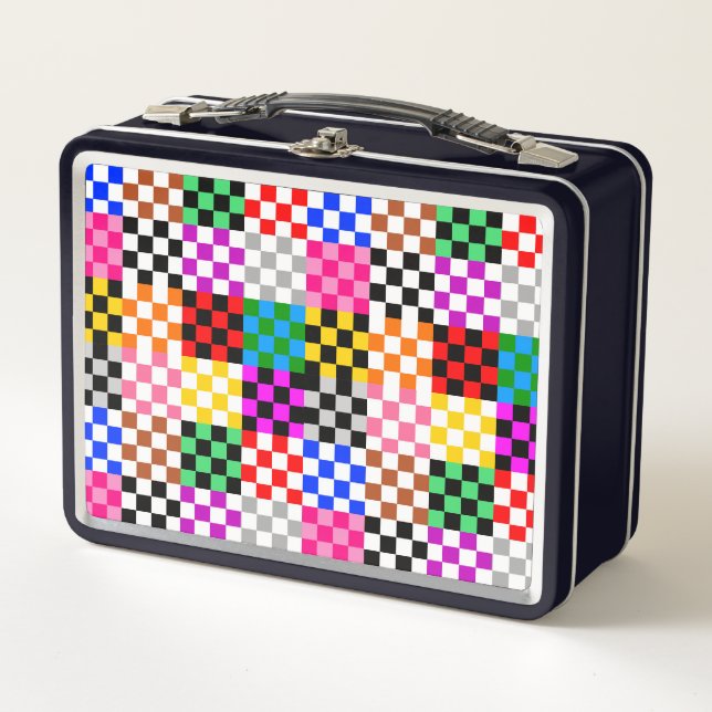 Colorful Patchwork Checkered Pattern Design  Metal Lunch Box (Front)