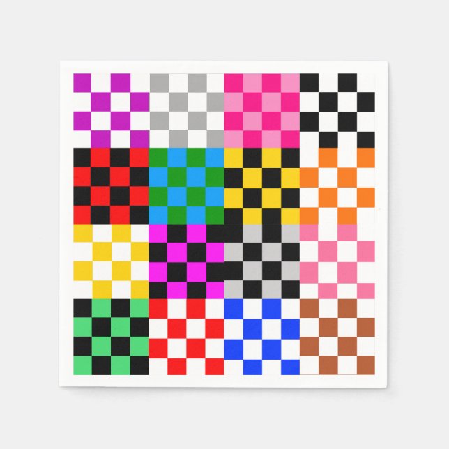 Colorful Patchwork Checkered Pattern Design  Napkins (Front)