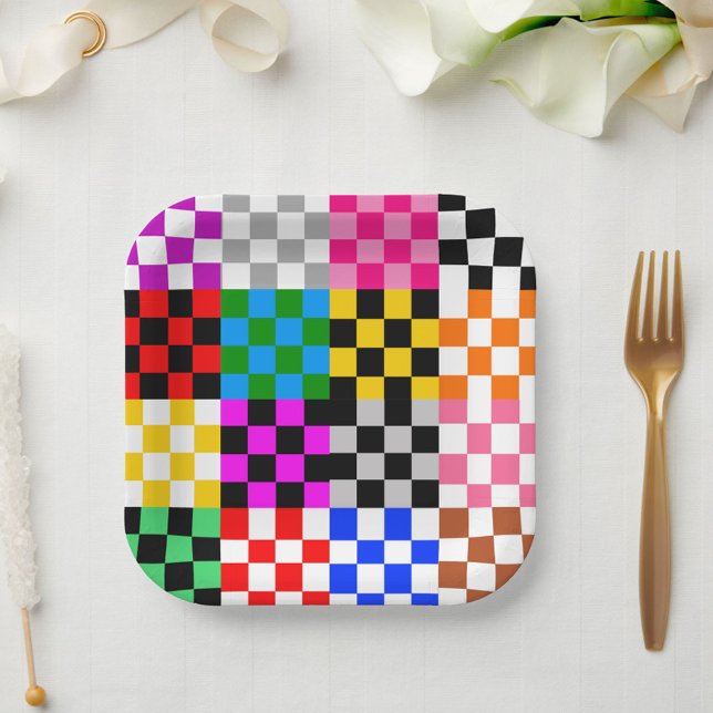 Colorful Patchwork Checkered Pattern Design  Paper Plates (Creator Uploaded)