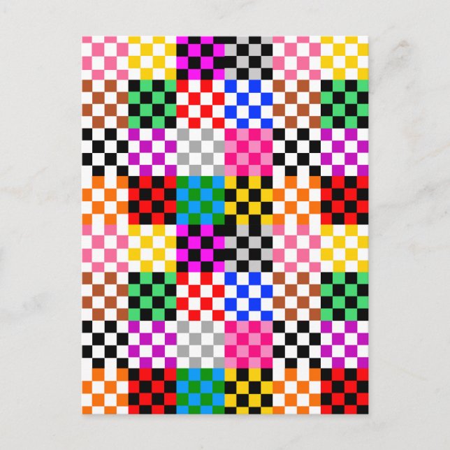 Colorful Patchwork Checkered Pattern Design  Postcard (Front)