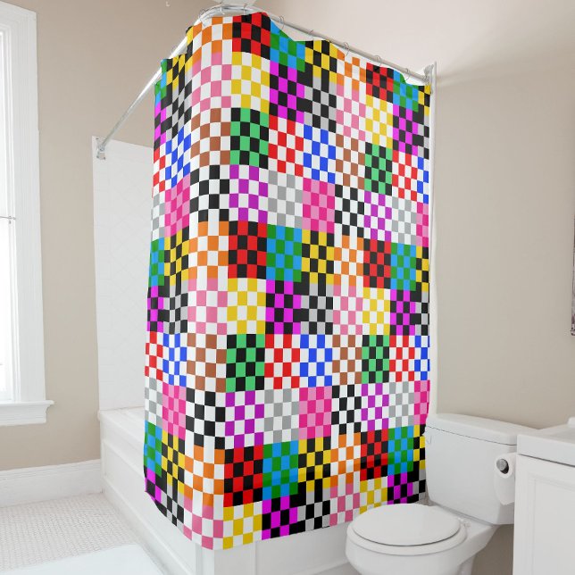Colorful Patchwork Checkered Pattern Design  Shower Curtain (Creator Uploaded)