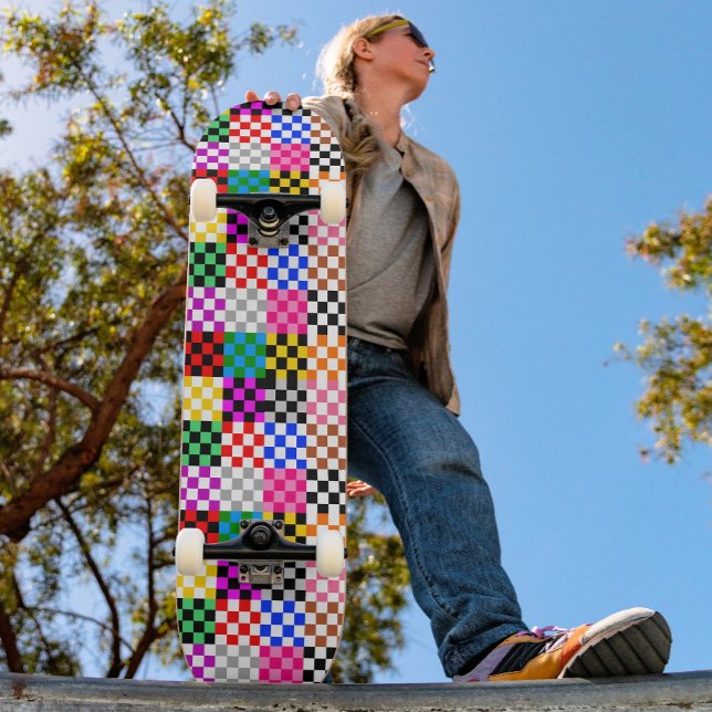 Colorful Patchwork Checkered Pattern Design  Skateboard (Creator Uploaded)
