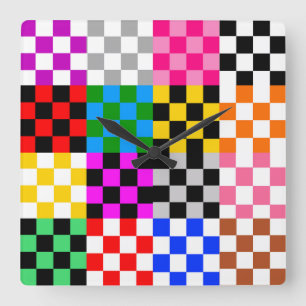 Colorful Patchwork Checkered Pattern Design Square Wall Clock