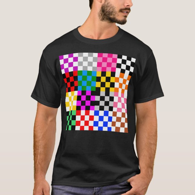 Colorful Patchwork Checkered Pattern Design  T-Shirt (Front)