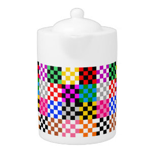 Colorful Patchwork Checkered Pattern Design Teapot