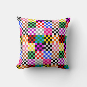 Colorful Patchwork Checkered Pattern Design Throw Pillow