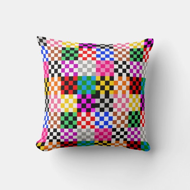 Colorful Patchwork Checkered Pattern Design  Throw Pillow (Front)