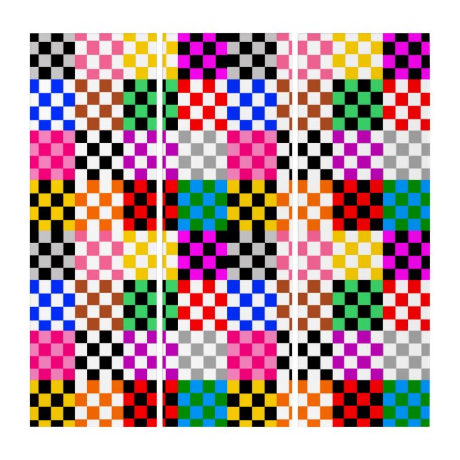 Colorful Patchwork Checkered Pattern Design  Triptych (Front)