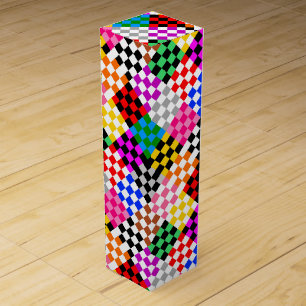 Colorful Patchwork Checkered Pattern Design Wine Box