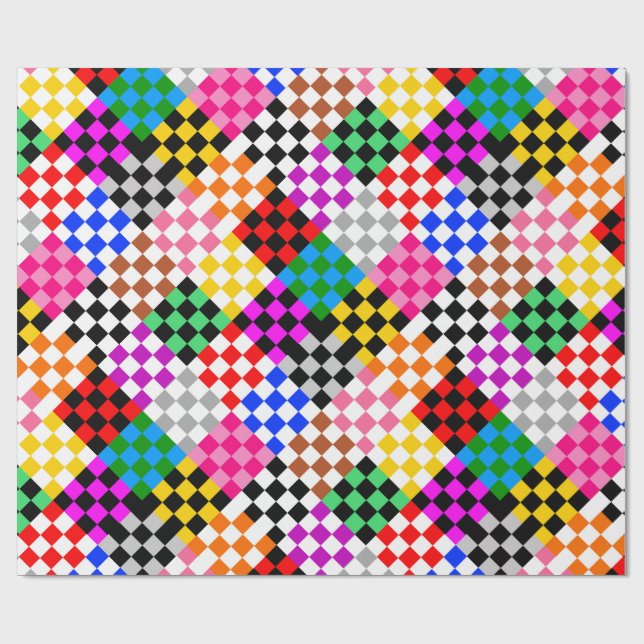 Colorful Patchwork Checkered Pattern Design  Wrapping Paper (Flat)