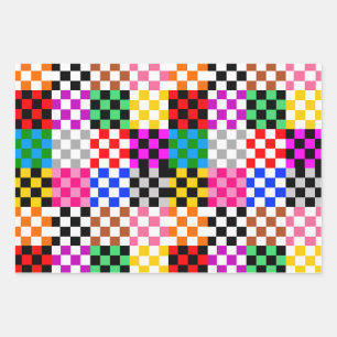 Colorful Patchwork Checkered Pattern Design Wrapping Paper Sheets