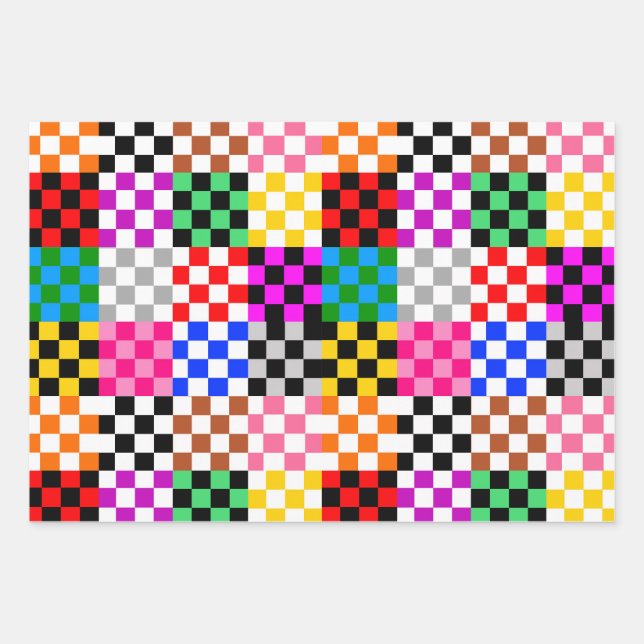 Colorful Patchwork Checkered Pattern Design  Wrapping Paper Sheets (Front)