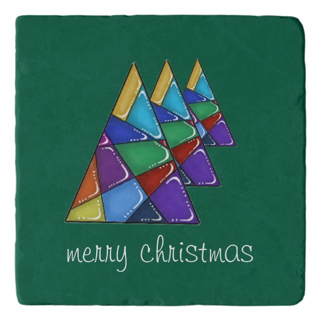 Colorful Patchwork Christmas Tree Trivet  (Front)