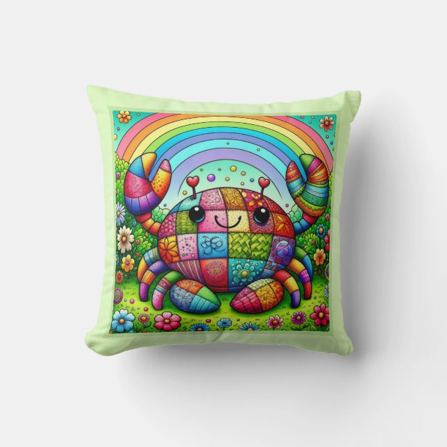 Colorful Patchwork Crab Throw Pillow (Front)