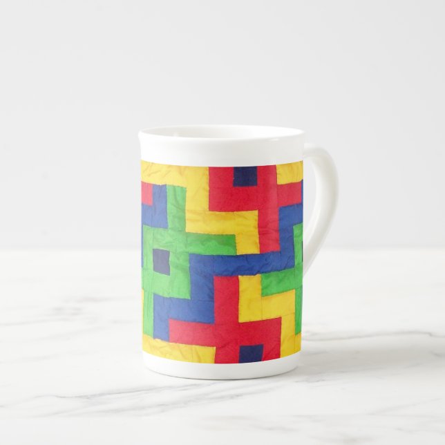Colorful Patchwork Design Bone China Coffee Mug (Front Right)