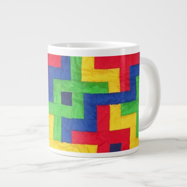 Colorful Patchwork Design Jumbo Coffee Mug (Front Right)
