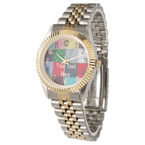 colorful patchwork fabric squares stylish vintage watch