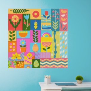 Colorful Patchwork FRAMED vintage Wall Decal
