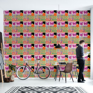 Colorful Patchwork FRAMED vintage Wallpaper