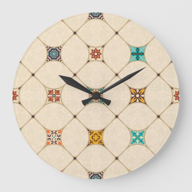 Colorful Patchwork Islam Arabic Tile Large Clock (Front)
