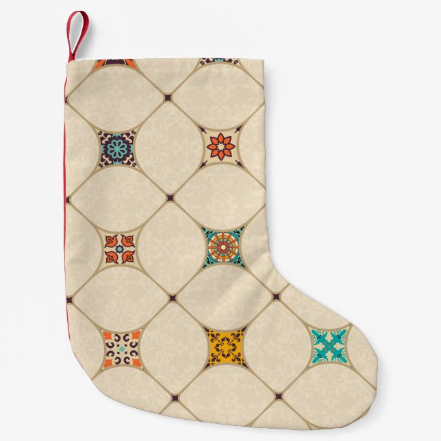 Colorful Patchwork Islam Arabic Tile Small Christmas Stocking (Front)