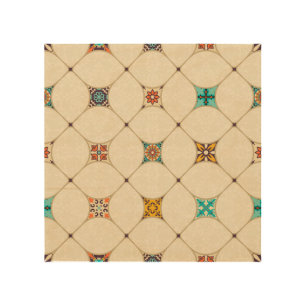 Colorful Patchwork Islam Arabic Tile Wood Wall Art