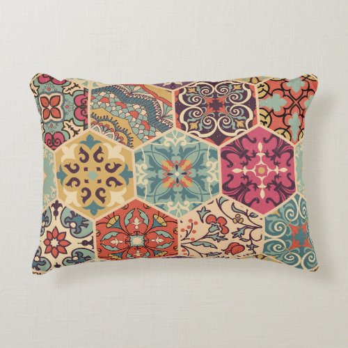 Colorful Patchwork Islam Majolica Tile Accent Pillow