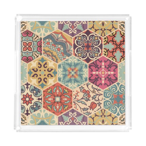 Colorful Patchwork Islam Majolica Tile Acrylic Tray
