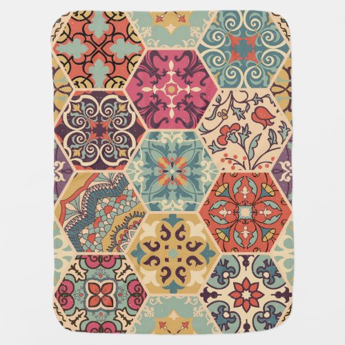Colorful Patchwork Islam Majolica Tile Baby Blanket