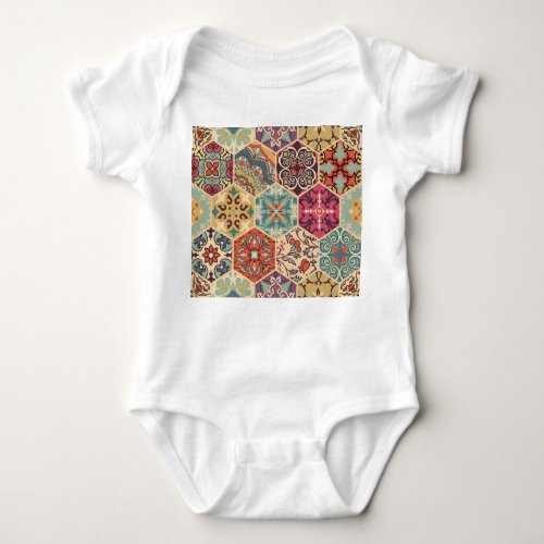 Colorful Patchwork Islam Majolica Tile Baby Bodysuit