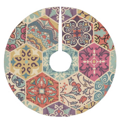 Colorful Patchwork Islam Majolica Tile Brushed Polyester Tree Skirt