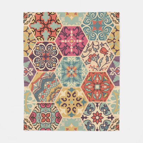 Colorful Patchwork Islam Majolica Tile Fleece Blanket