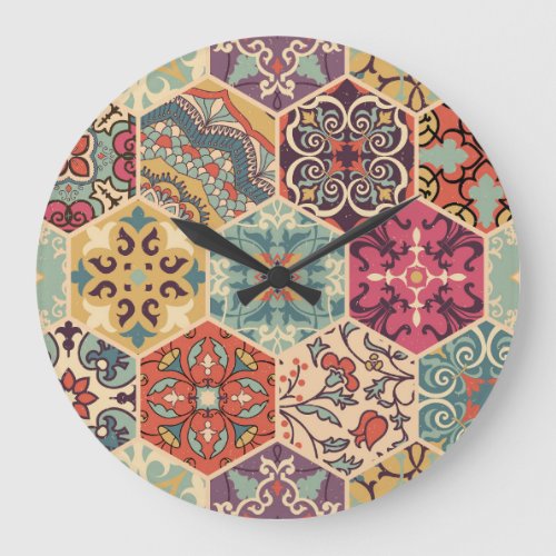 Colorful Patchwork Islam Majolica Tile Large Clock