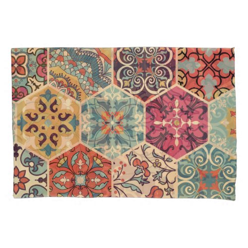 Colorful Patchwork Islam Majolica Tile Pillow Case