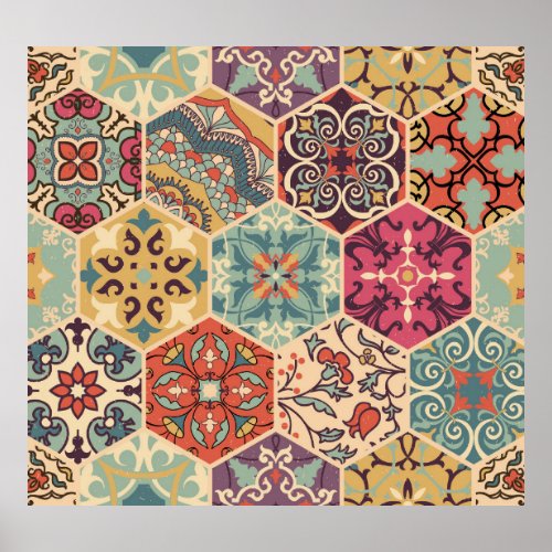 Colorful Patchwork Islam Majolica Tile Poster