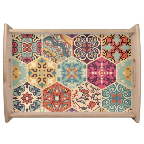 Colorful Patchwork Islam Majolica Tile Serving Tray