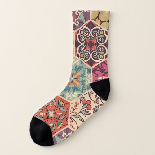Colorful Patchwork Islam Majolica Tile Socks