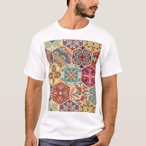 Colorful Patchwork Islam Majolica Tile T_Shirt