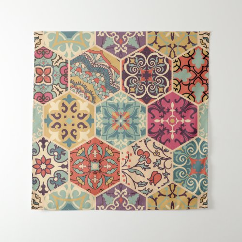 Colorful Patchwork Islam Majolica Tile Tapestry