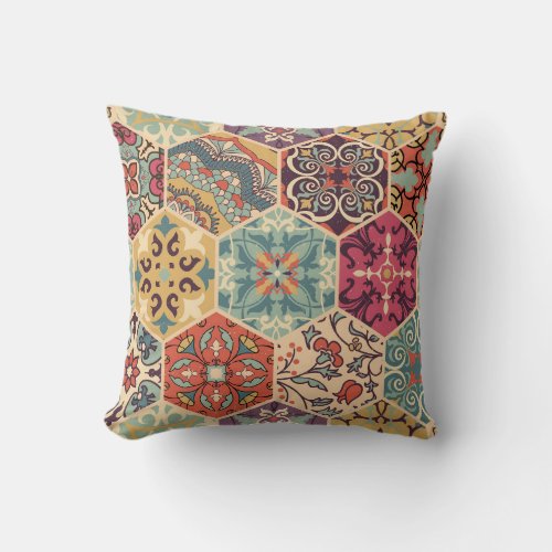 Colorful Patchwork Islam Majolica Tile Throw Pillow