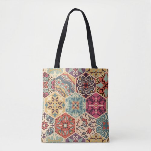 Colorful Patchwork Islam Majolica Tile Tote Bag