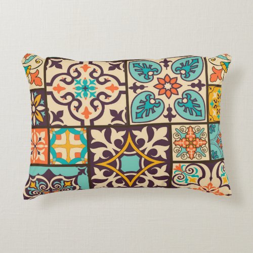 Colorful Patchwork Islam Motifs Tile Accent Pillow