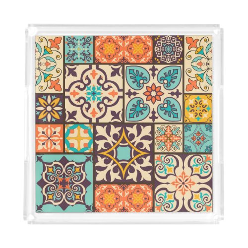 Colorful Patchwork Islam Motifs Tile Acrylic Tray