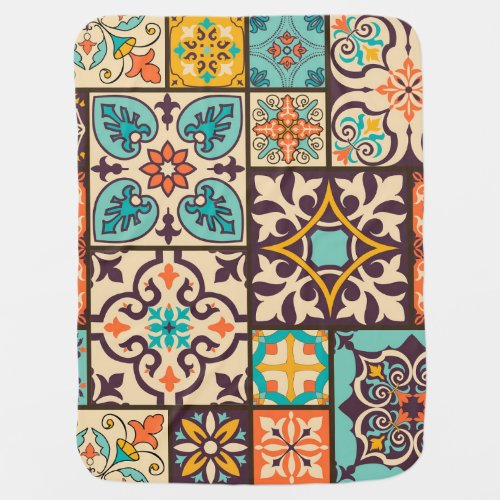 Colorful Patchwork Islam Motifs Tile Baby Blanket