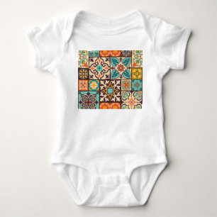 Colorful Patchwork Islam Motifs Tile Baby Bodysuit