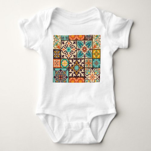 Colorful Patchwork Islam Motifs Tile Baby Bodysuit