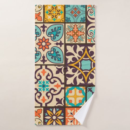 Colorful Patchwork Islam Motifs Tile Bath Towel