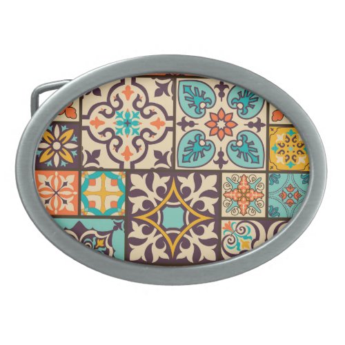 Colorful Patchwork Islam Motifs Tile Belt Buckle
